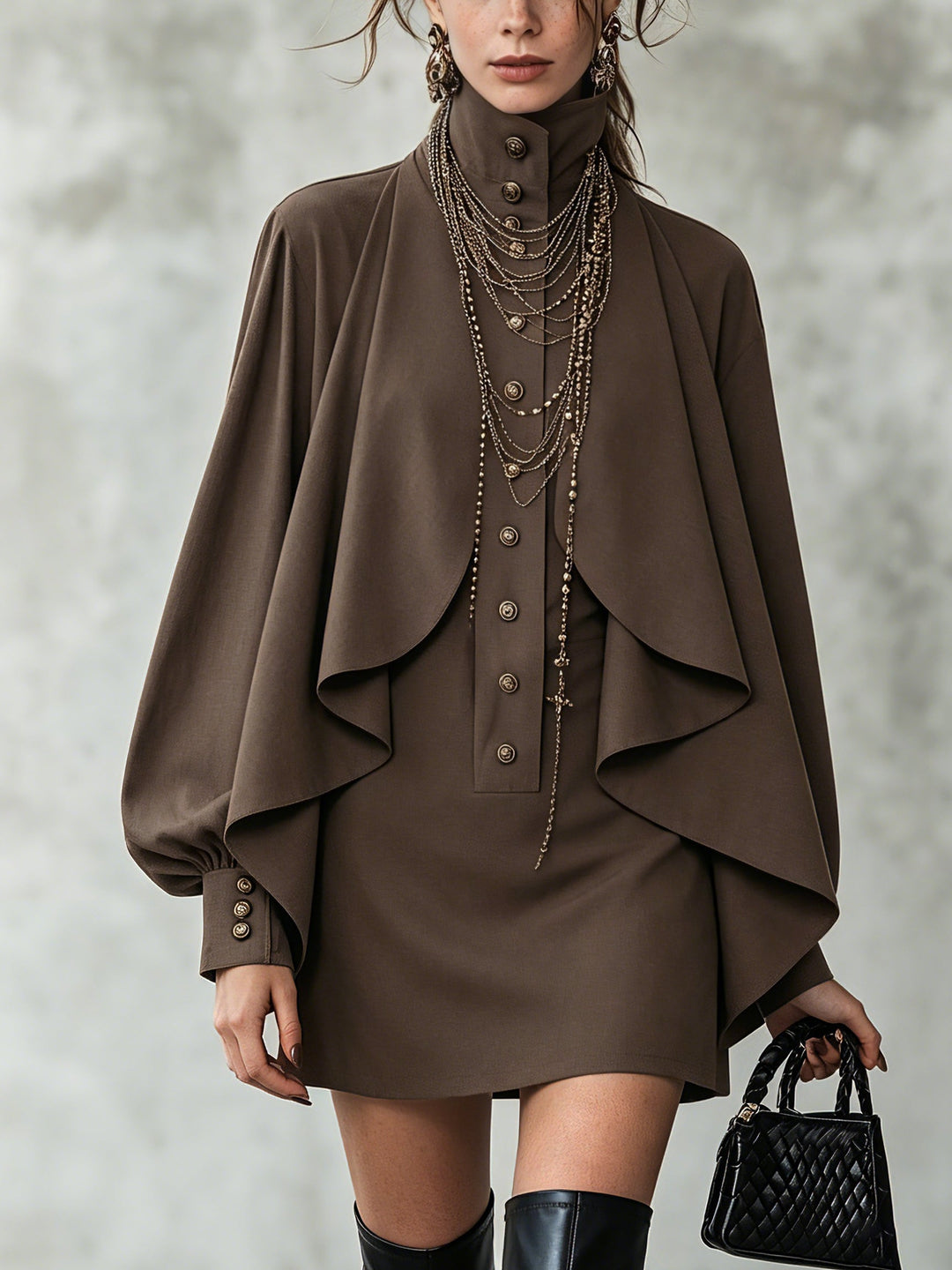 Fern – High-Neck Cape Detail Mini Dress