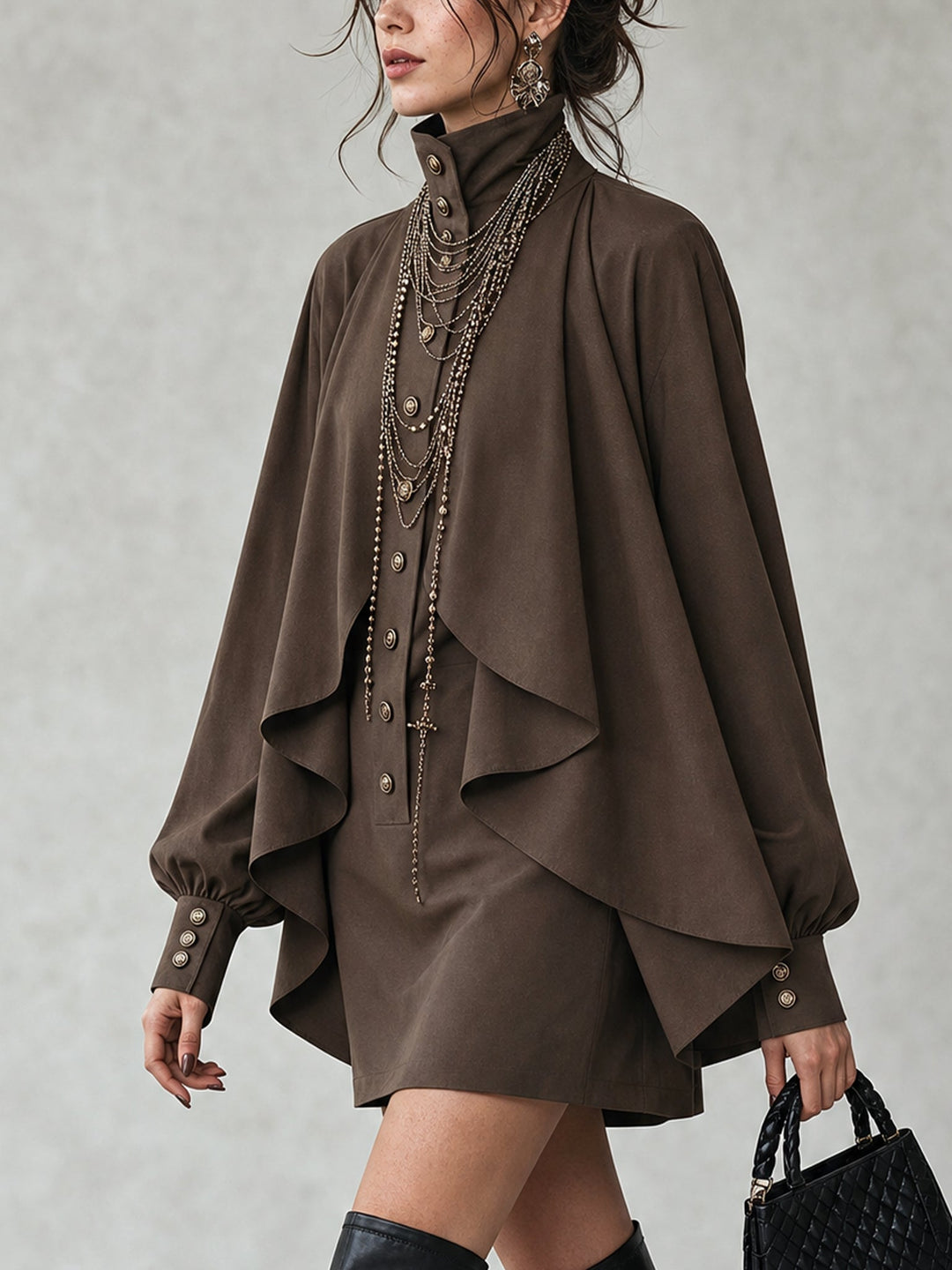 Fern – High-Neck Cape Detail Mini Dress