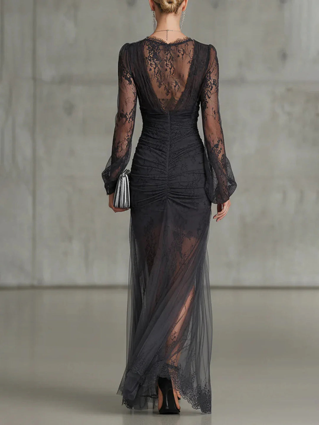 Adele – Sheer Lace Ruched Mini Dress