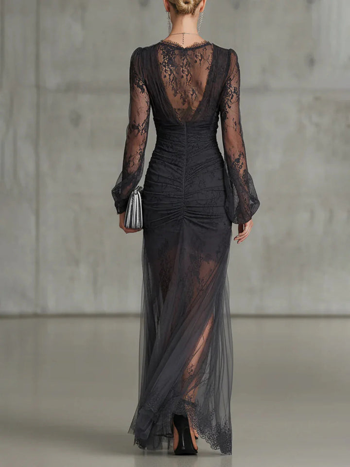 Adele – Sheer Lace Ruched Mini Dress