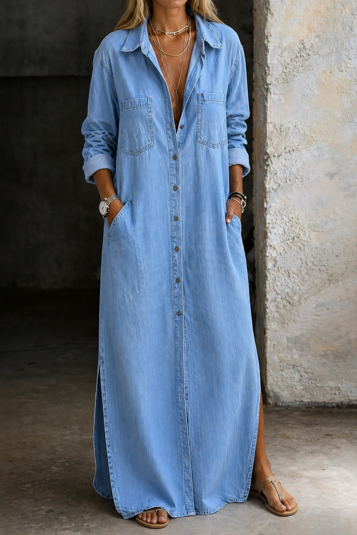 Annabelle – Classic Denim Shirt Dress with Buttons