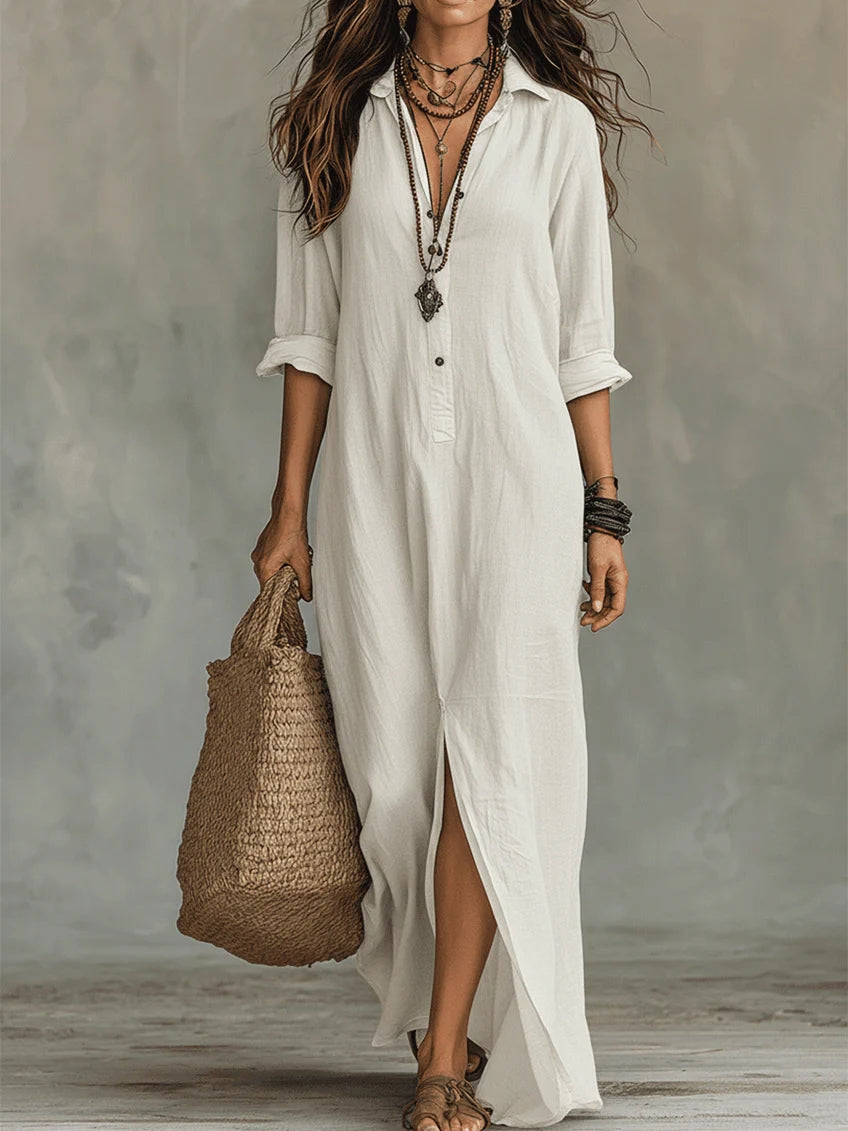 Bianca – Black Button-Front Loose Maxi Dress