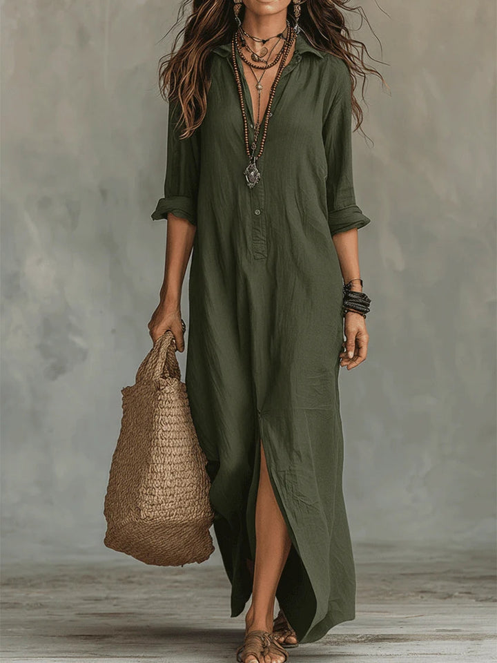 Bianca – Black Button-Front Loose Maxi Dress