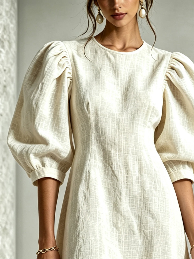 Aisha – Puff-Sleeve Mini Dress with Floral Hem