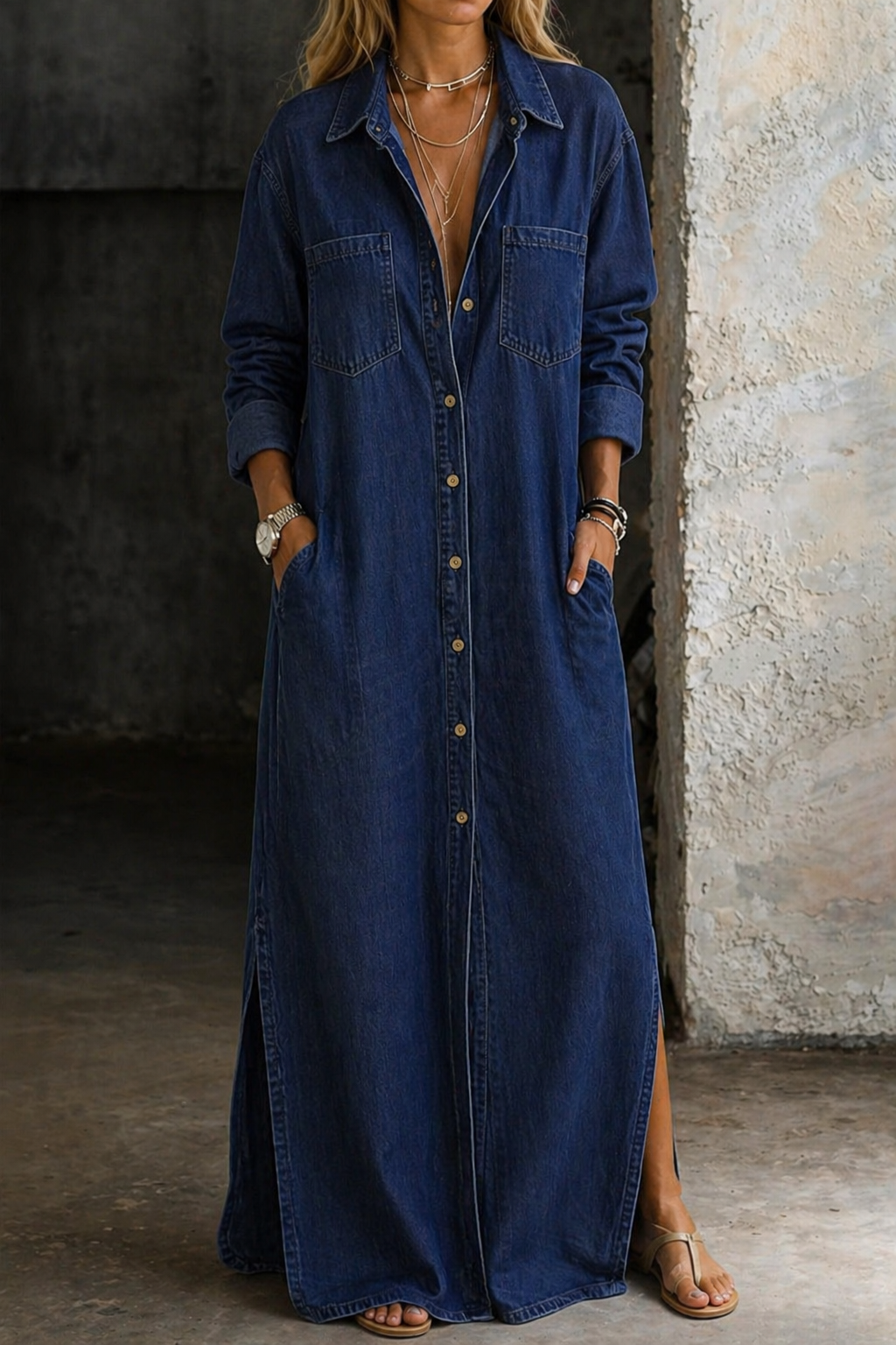 Annabelle – Classic Denim Shirt Dress with Buttons