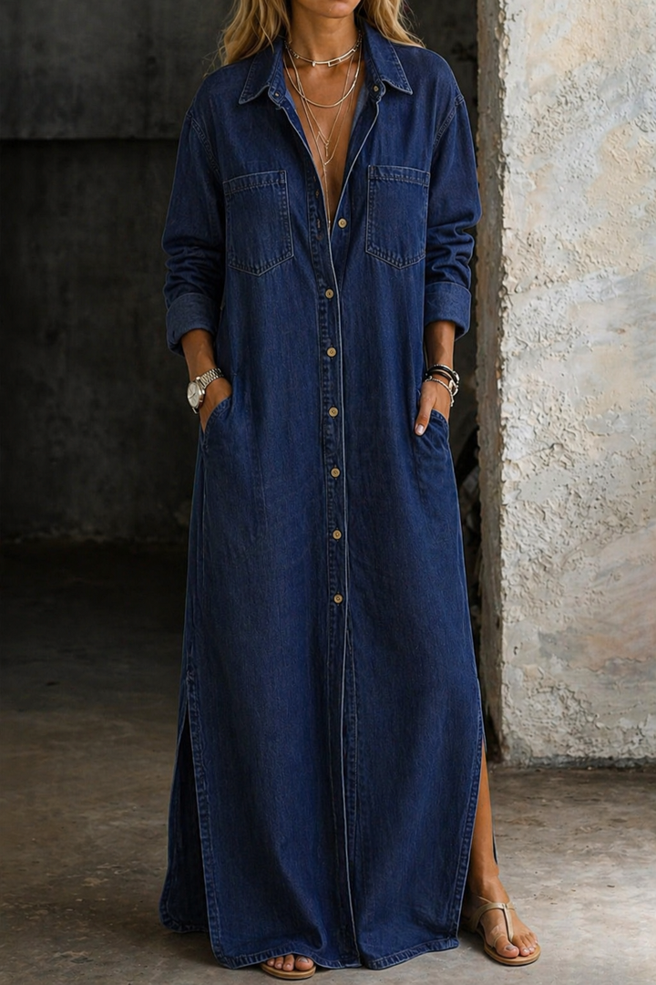 Annabelle – Classic Denim Shirt Dress with Buttons