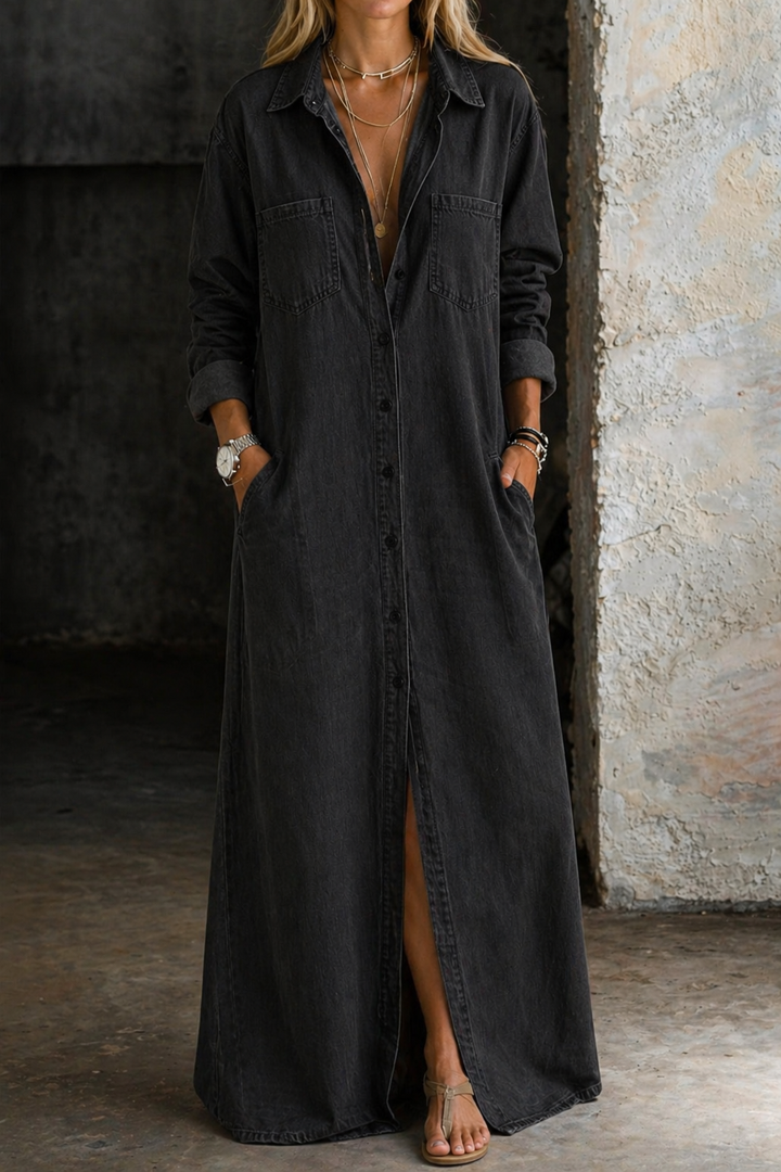 Annabelle – Classic Denim Shirt Dress with Buttons