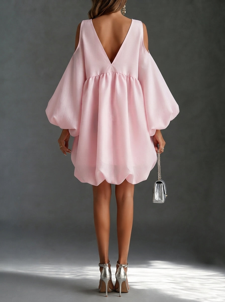 Ivy – Mini Dress with Balloon Sleeves and Cut-Out Shoulders