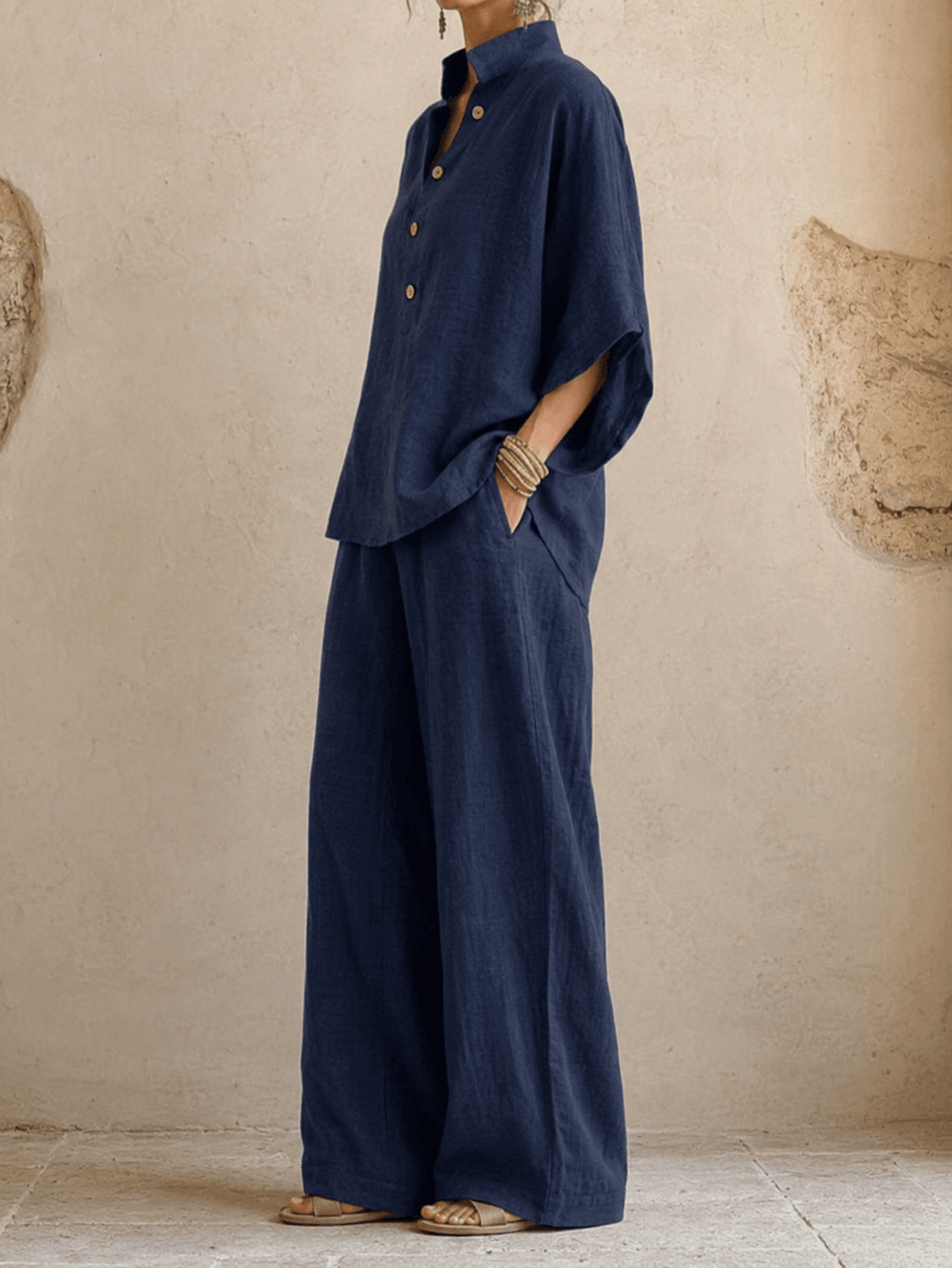 Adele – Draped Batwing Top with Wide-Leg Pants