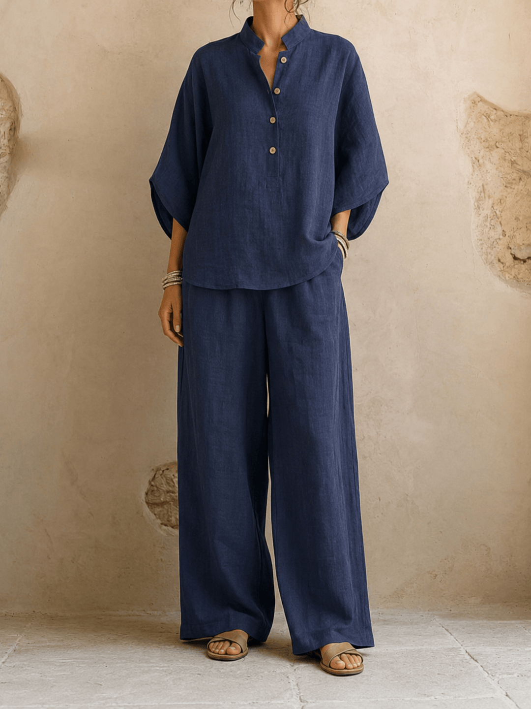 Adele – Draped Batwing Top with Wide-Leg Pants