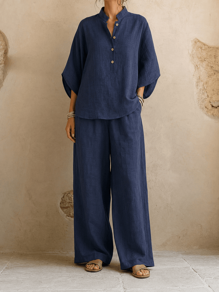 Adele – Draped Batwing Top with Wide-Leg Pants
