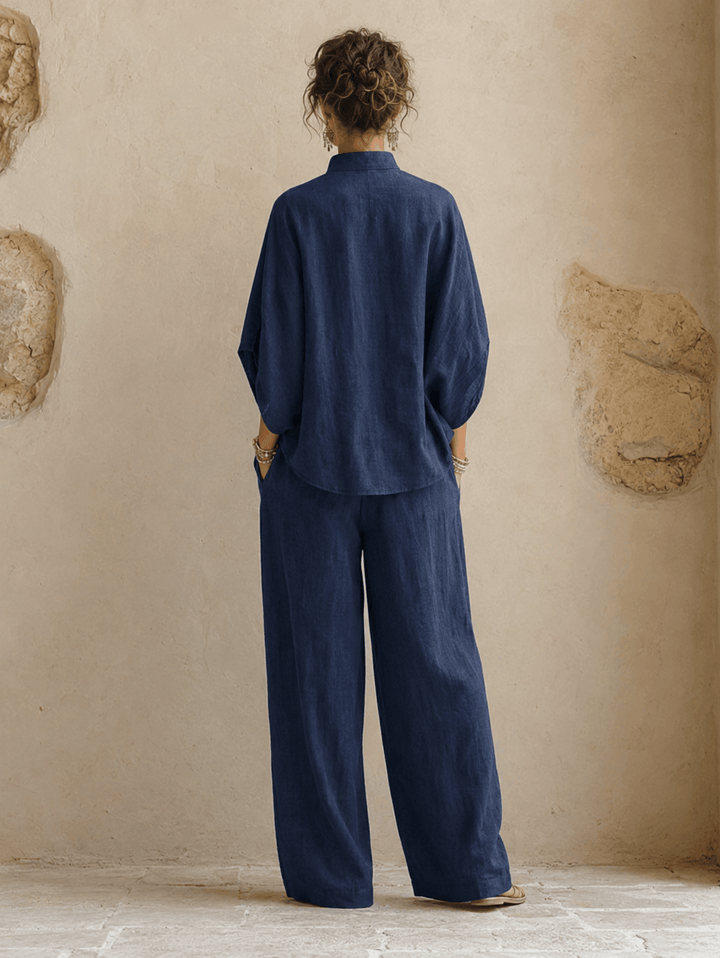 Adele – Draped Batwing Top with Wide-Leg Pants