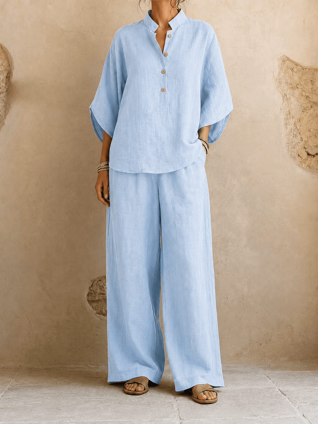 Adele – Draped Batwing Top with Wide-Leg Pants