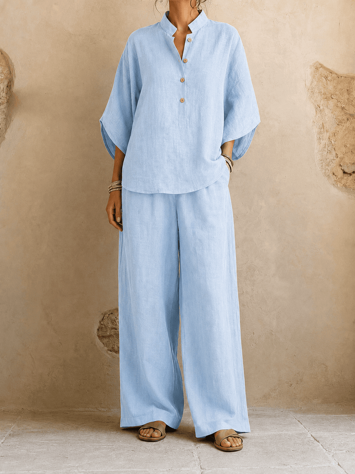 Adele – Draped Batwing Top with Wide-Leg Pants