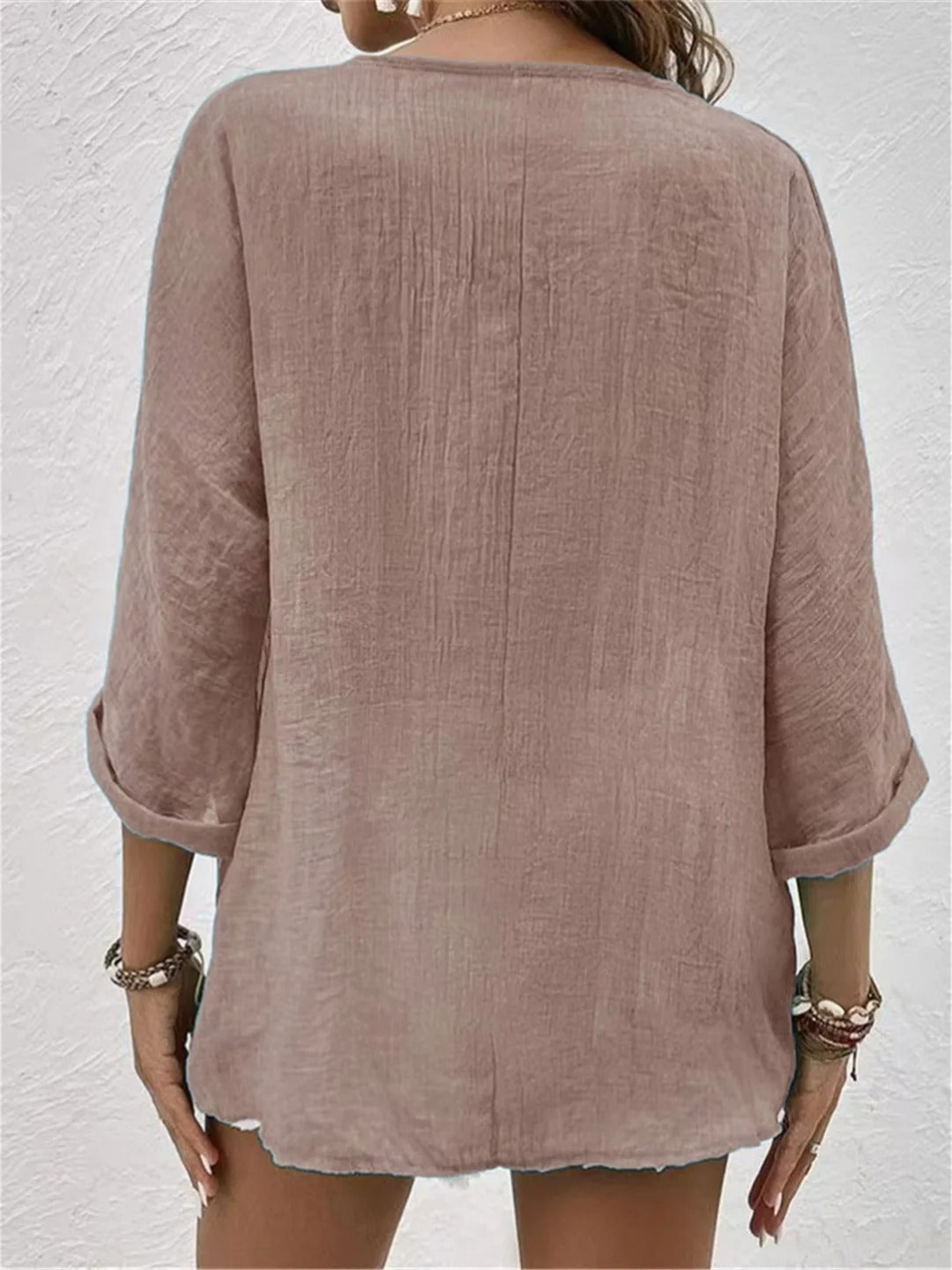 Selena – Casual Cotton V-Neck Button-Down Top