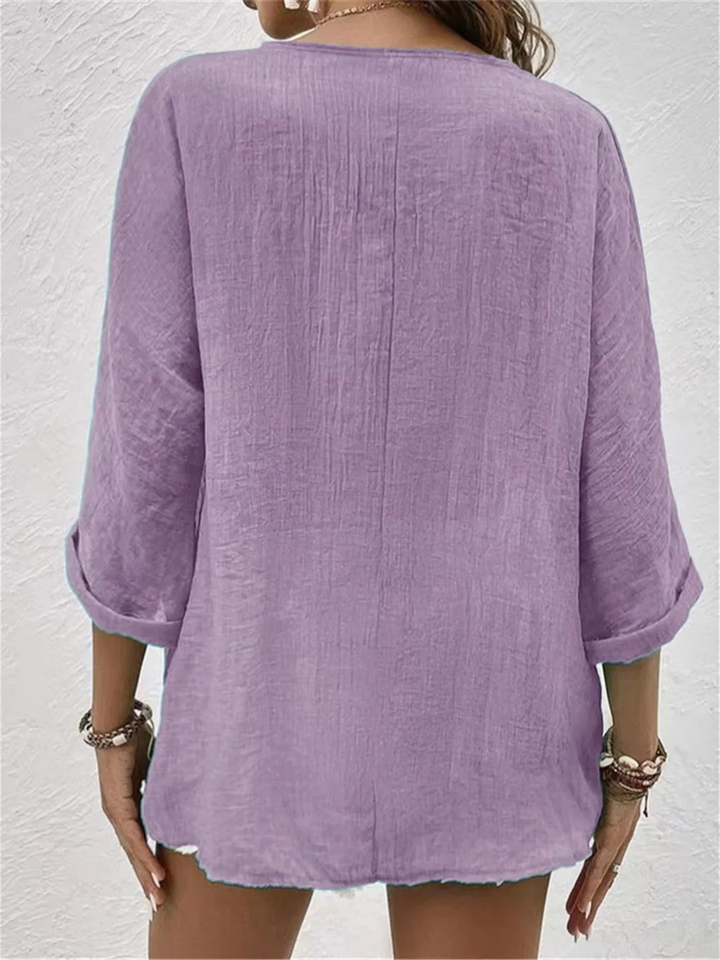 Zara – Cotton V-Neck Button-Down Top