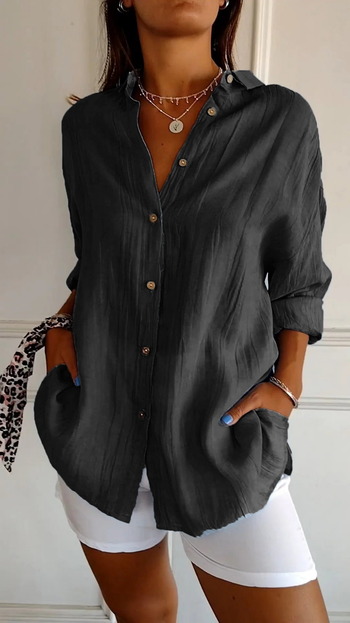 Cleo – Oversized Linen Shirt with Collar and Buttons