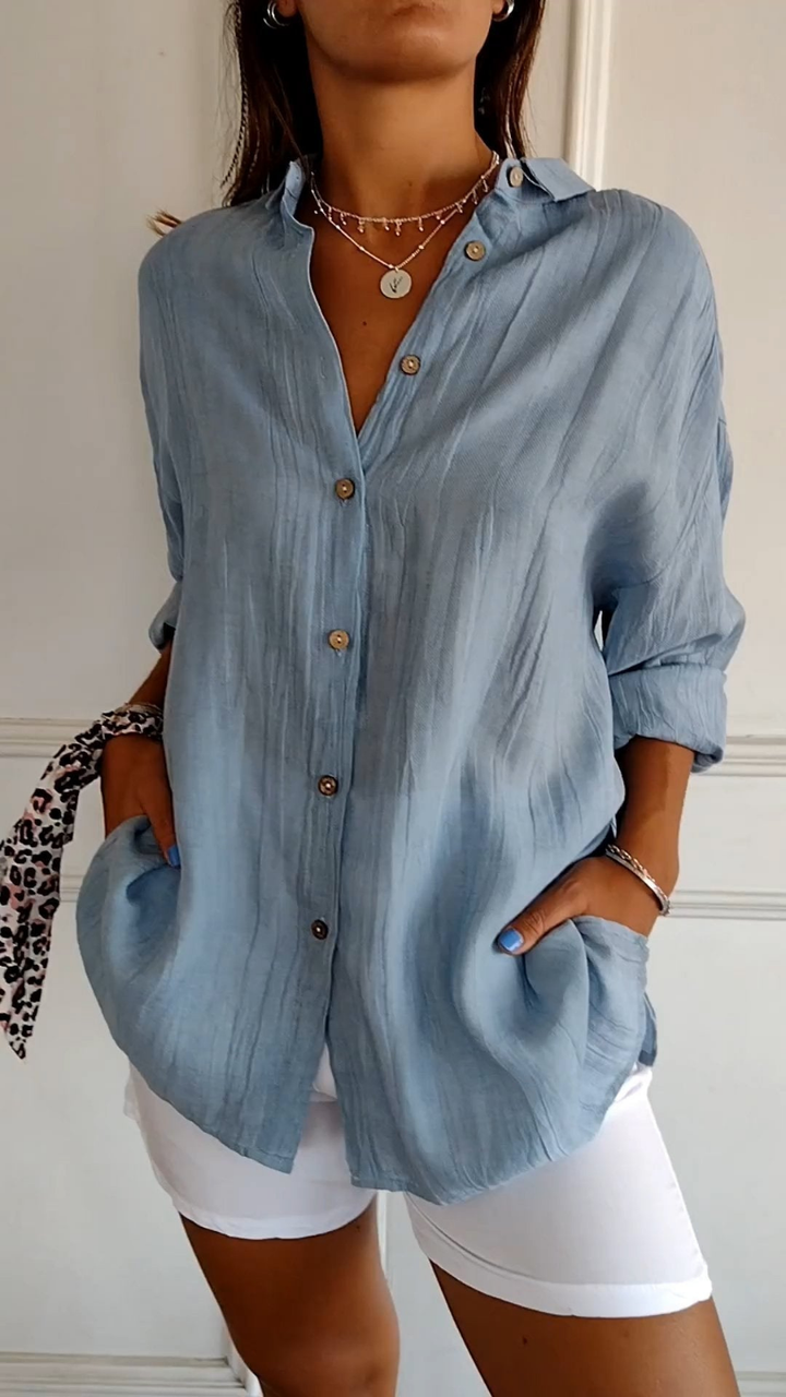 Cleo – Oversized Linen Shirt with Collar and Buttons