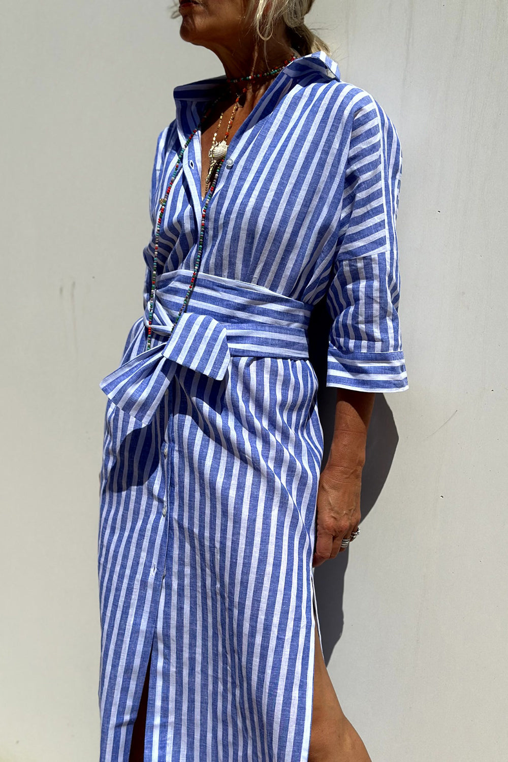 Elsie – Striped Linen Button-Down Midi Dress