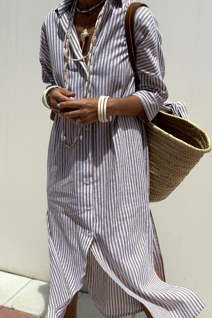 Elsie – Striped Linen Button-Down Midi Dress