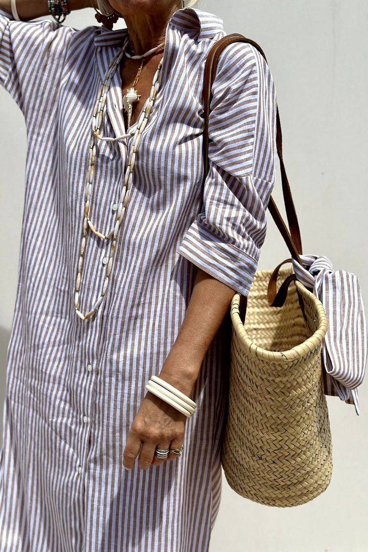 Elsie – Striped Linen Button-Down Midi Dress