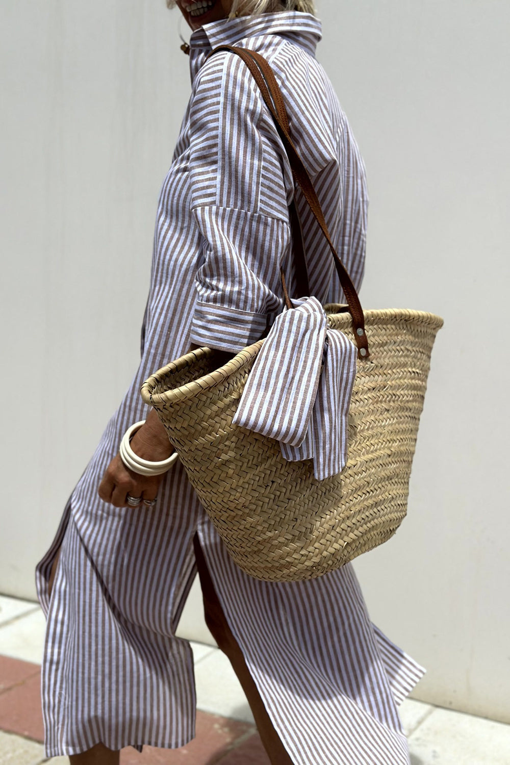 Elsie – Striped Linen Button-Down Midi Dress