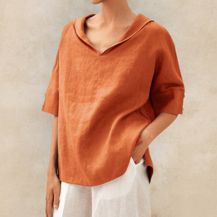 Samara – Lightweight Linen V-Neck Tunic with Collar