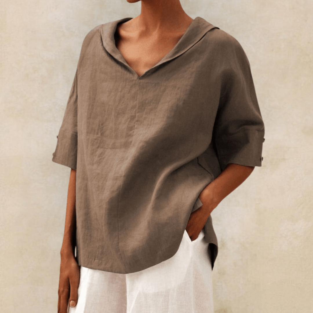 Samara – Lightweight Linen V-Neck Tunic with Collar
