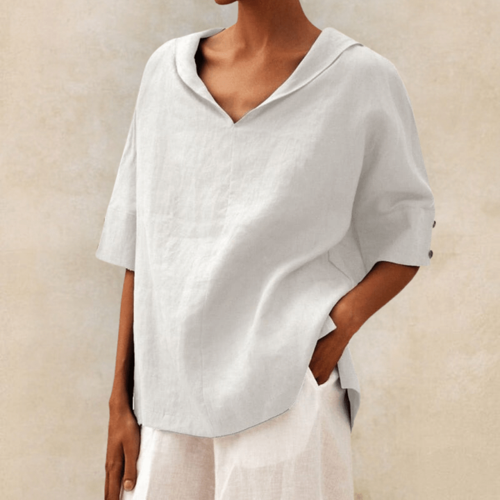Samara – Lightweight Linen V-Neck Tunic with Collar