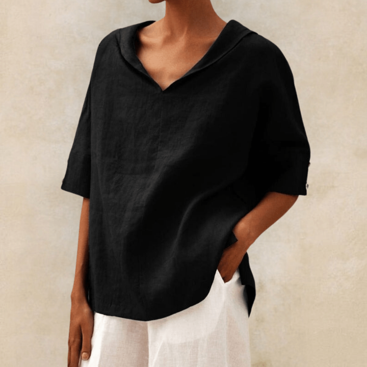 Samara – Lightweight Linen V-Neck Tunic with Collar