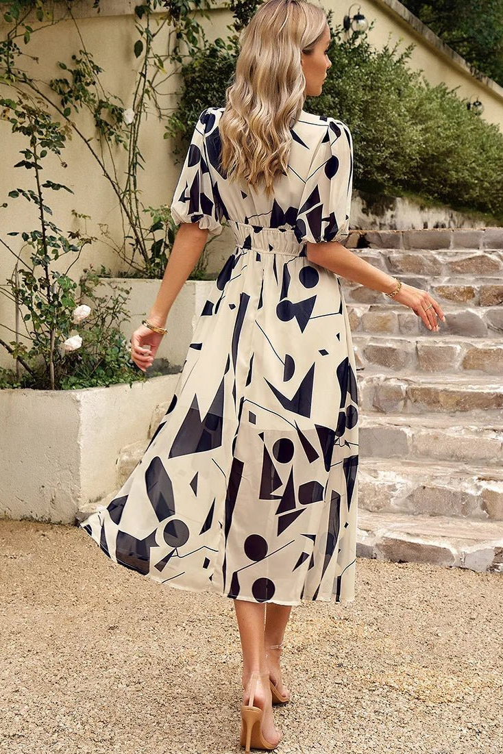 Delilah – Floral Chiffon Midi Dress with Puff Sleeves