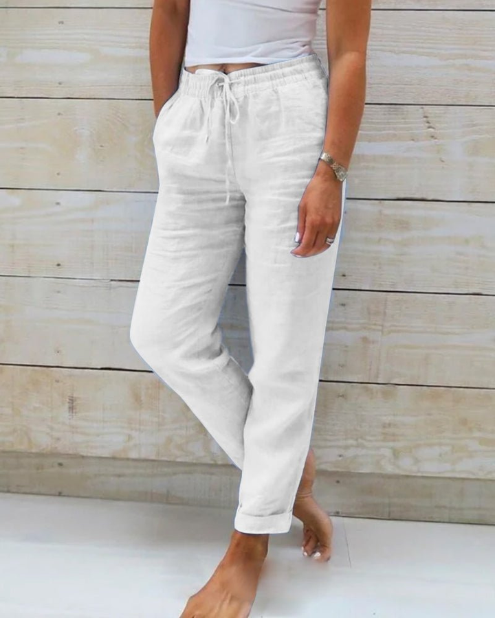 Felicity – Linen Drawstring Waist Straight Pants
