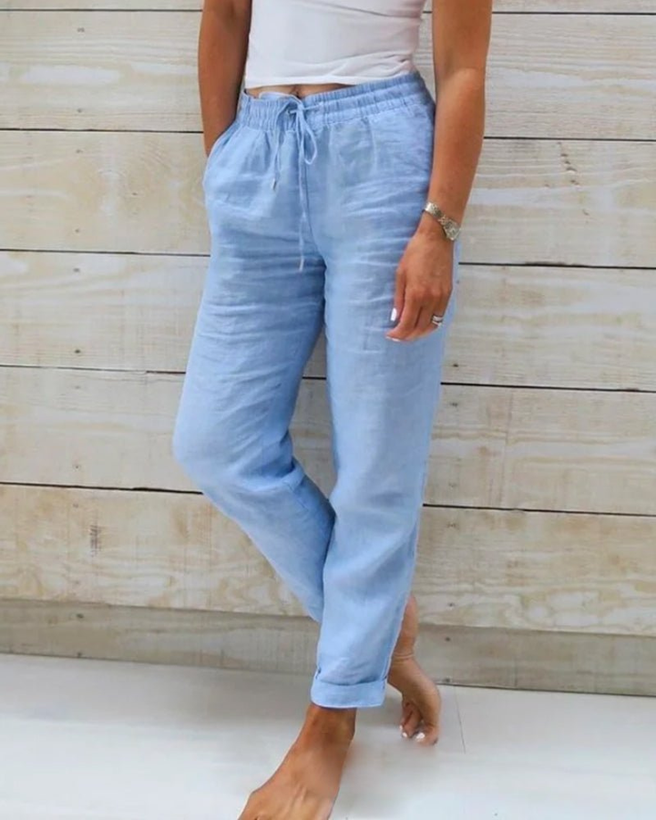 Felicity – Linen Drawstring Waist Straight Pants