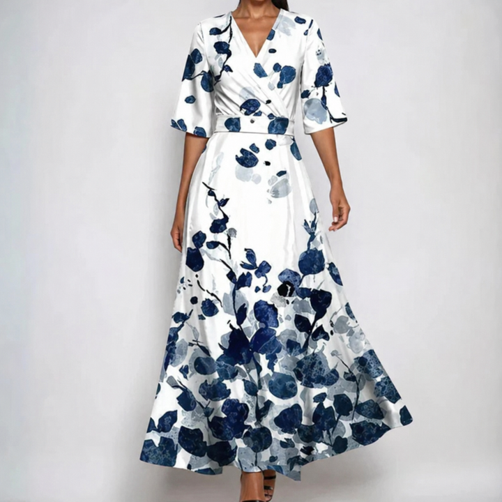 Fiona – Satin Floral Wrap Maxi Dress with Belt