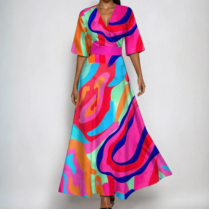 Delilah – Satin Floral Wrap Maxi Dress with Belt