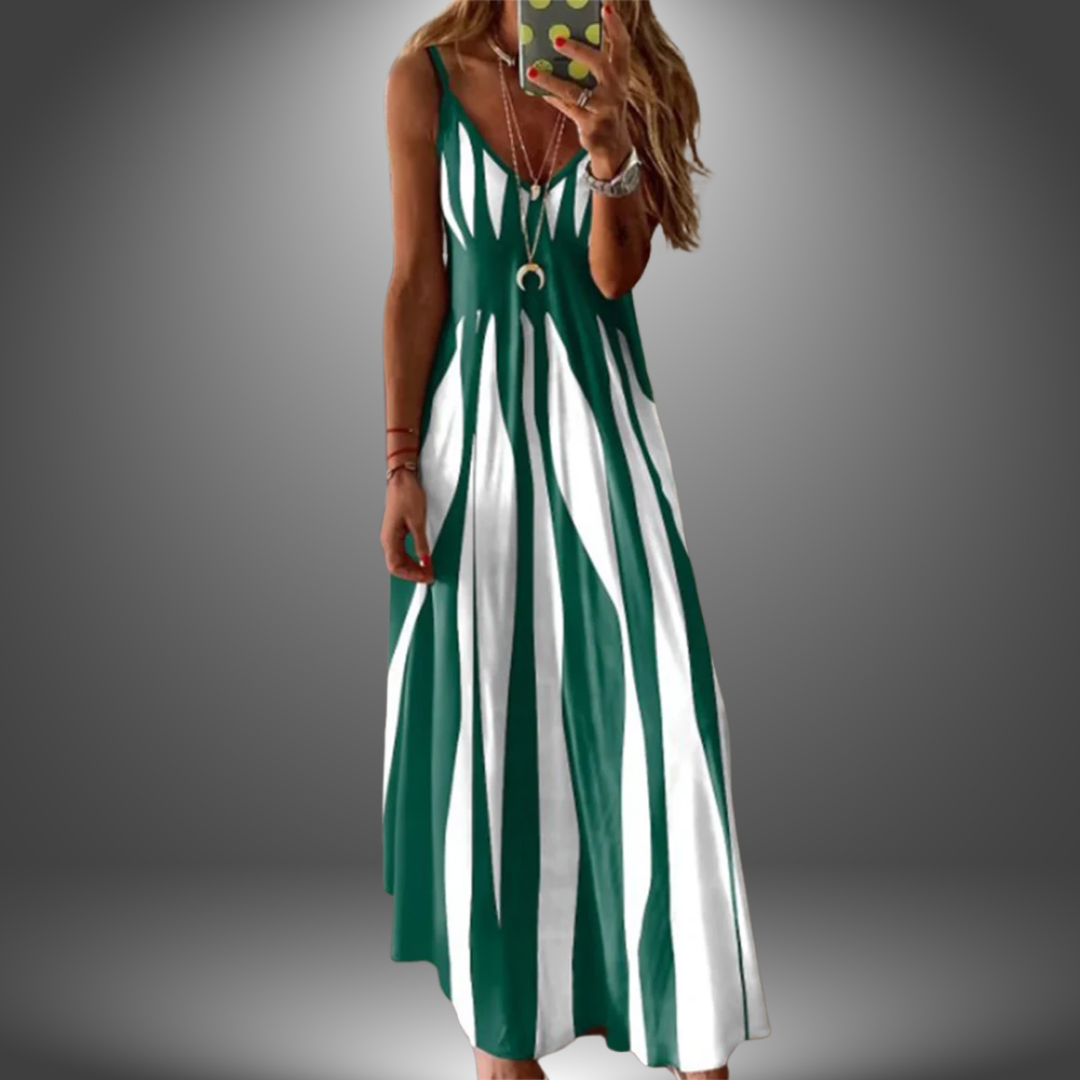 Alessia – Striped Stretch Maxi Dress with Spaghetti Straps