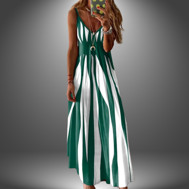 Alessia – Striped Stretch Maxi Dress with Spaghetti Straps