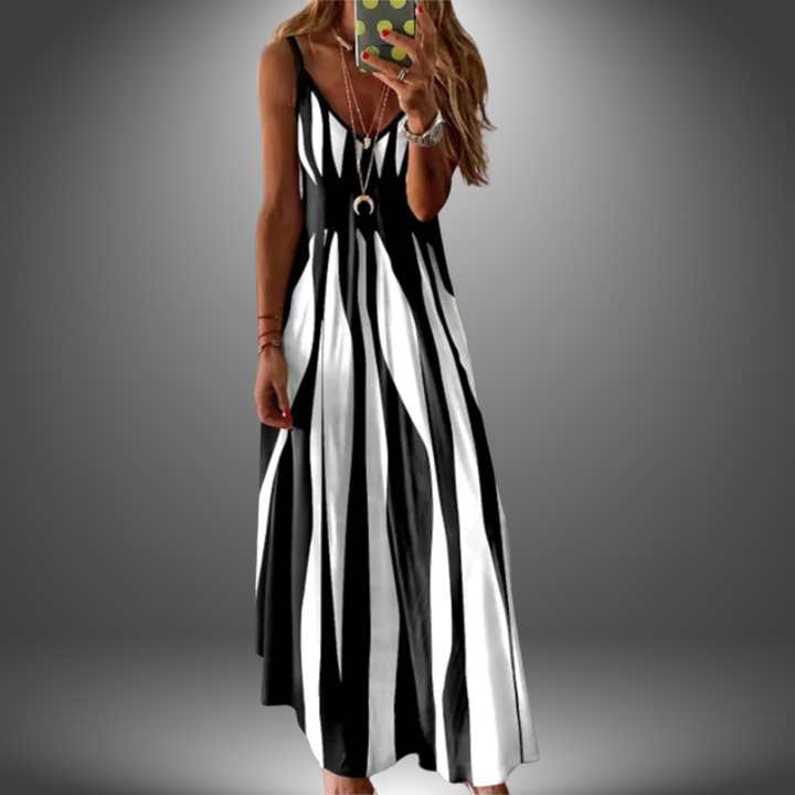 Alessia – Striped Stretch Maxi Dress with Spaghetti Straps