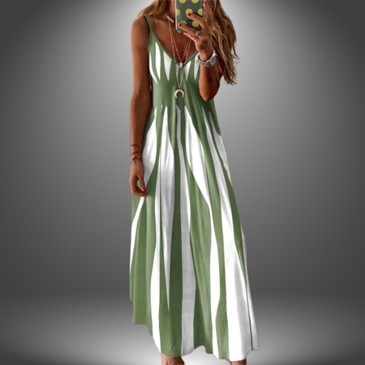 Alessia – Striped Stretch Maxi Dress with Spaghetti Straps