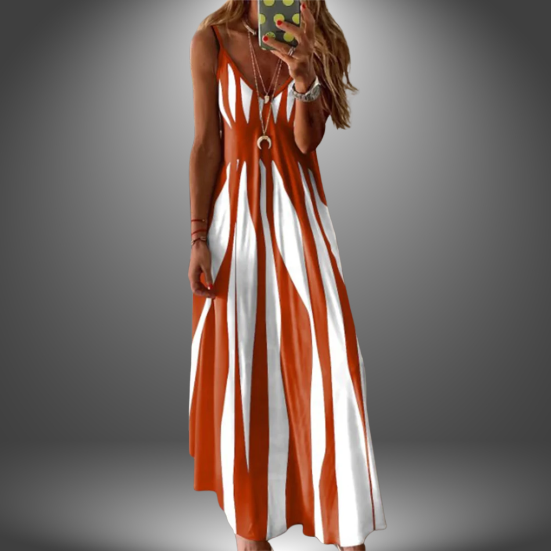 Alessia – Striped Stretch Maxi Dress with Spaghetti Straps