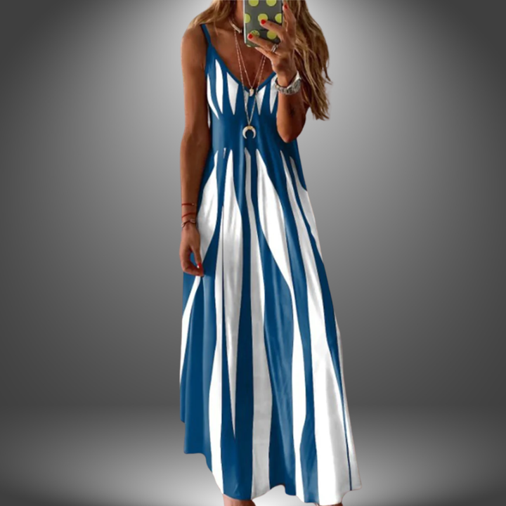 Alessia – Striped Stretch Maxi Dress with Spaghetti Straps