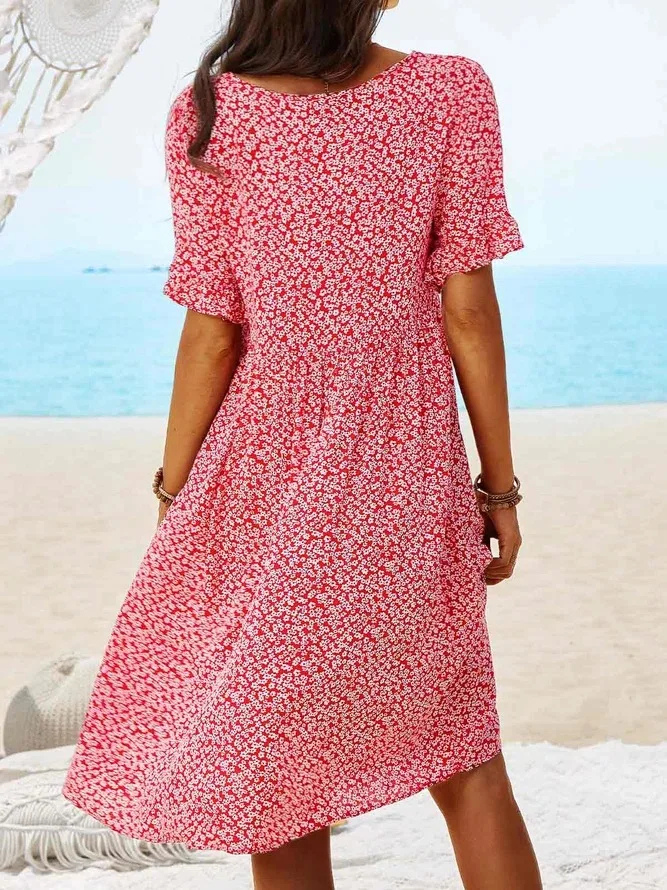 Demi – Cotton Mini Dress with Flutter Sleeves and Floral Print