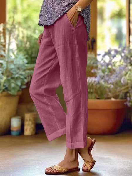 Holly – Linen Cropped Tapered Pants with Cuffed Hem