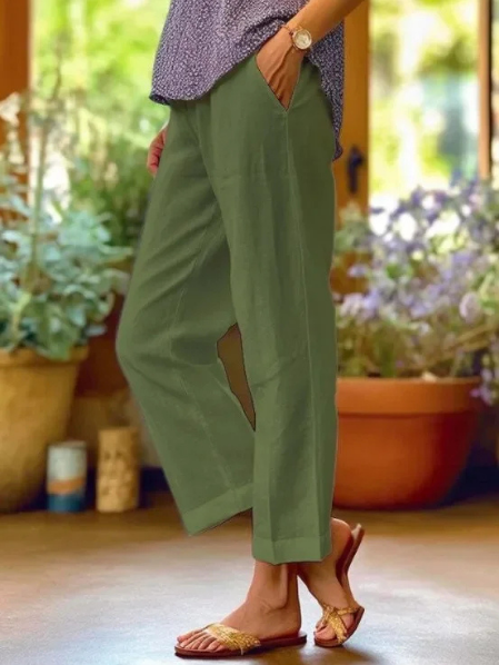 Holly – Linen Cropped Tapered Pants with Cuffed Hem