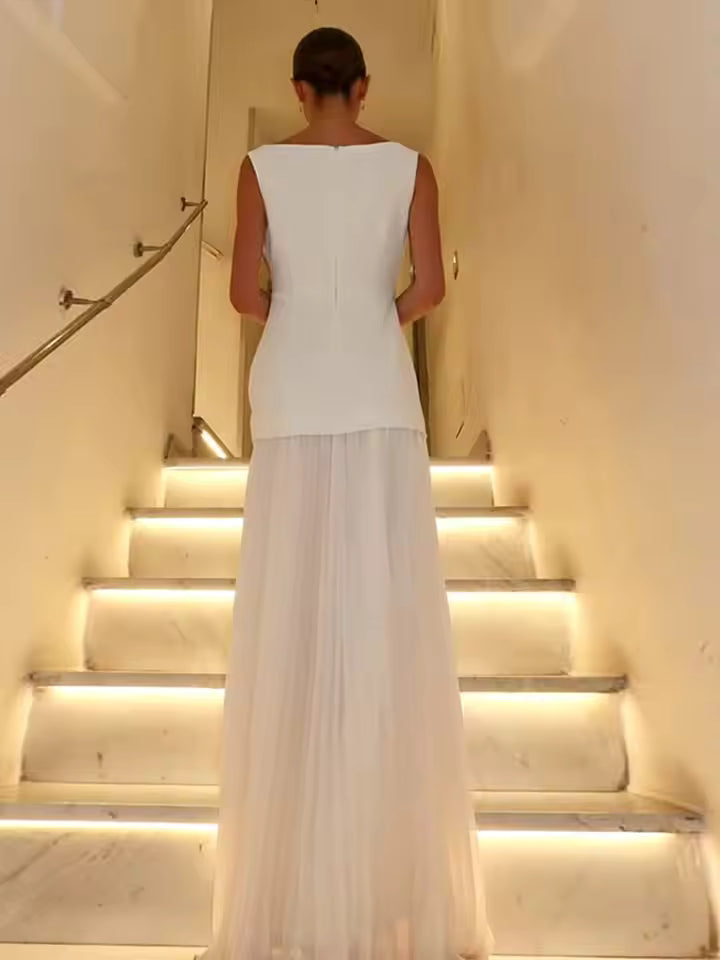 Delilah – Boat Neck Pleated Chiffon Maxi Dress