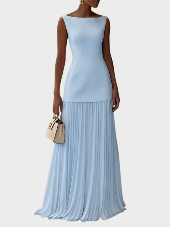 Delilah – Boat Neck Pleated Chiffon Maxi Dress