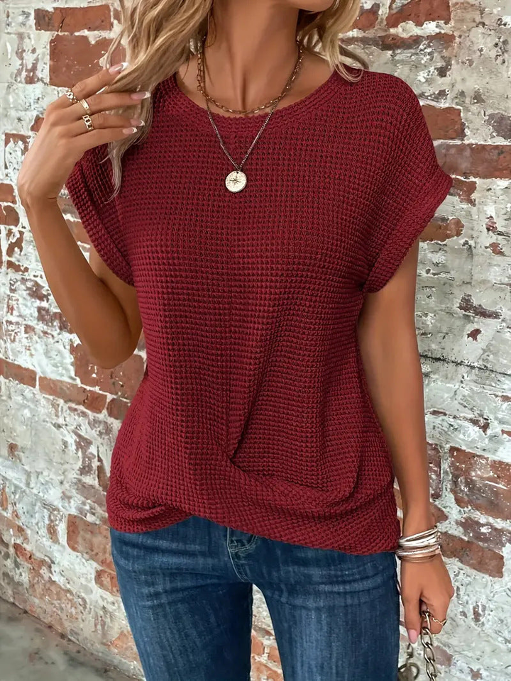 Annabel – Cotton-Blend Waffle Knit Short Sleeve Top