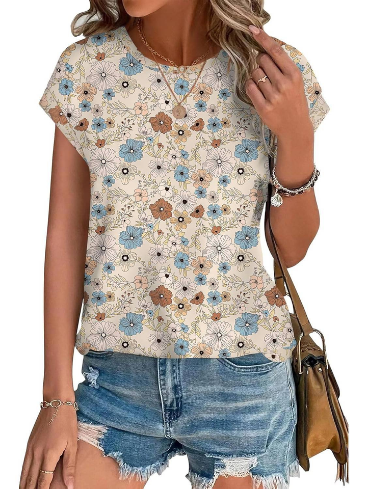 Demi – Lightweight Cap Sleeve Top with Botanical Print