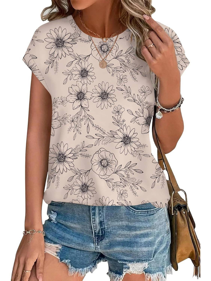 Demi – Lightweight Cap Sleeve Top with Botanical Print