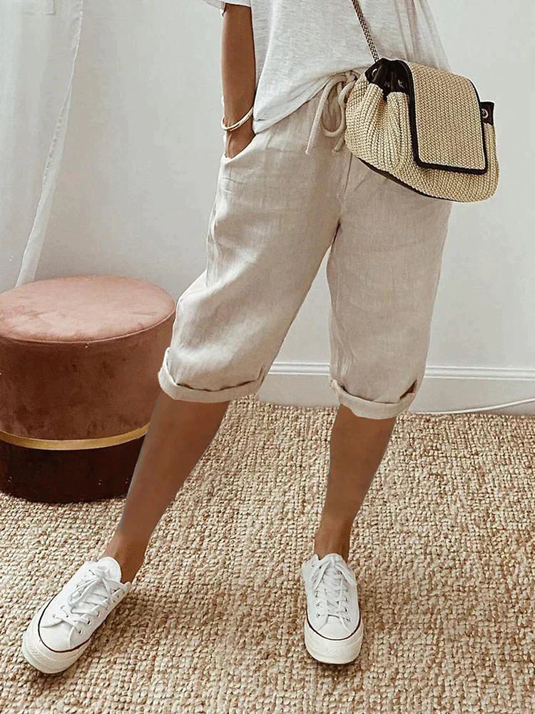 Demi – Linen Drawstring Cropped Bermuda Shorts